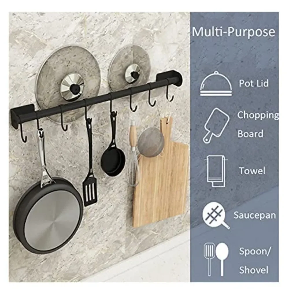 Wall Mounted Utensil Rack Hanger Heavy Duty Utensils 40 cm 5 Hooks